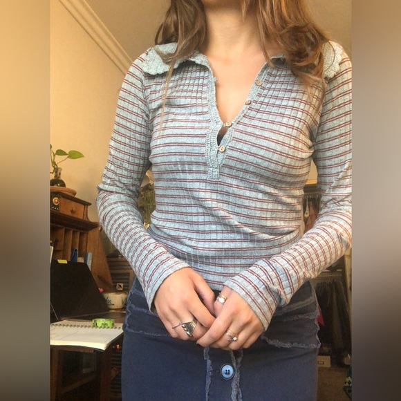 Free people knit collared, long sleeve T-shirt - Picture 6 of 6